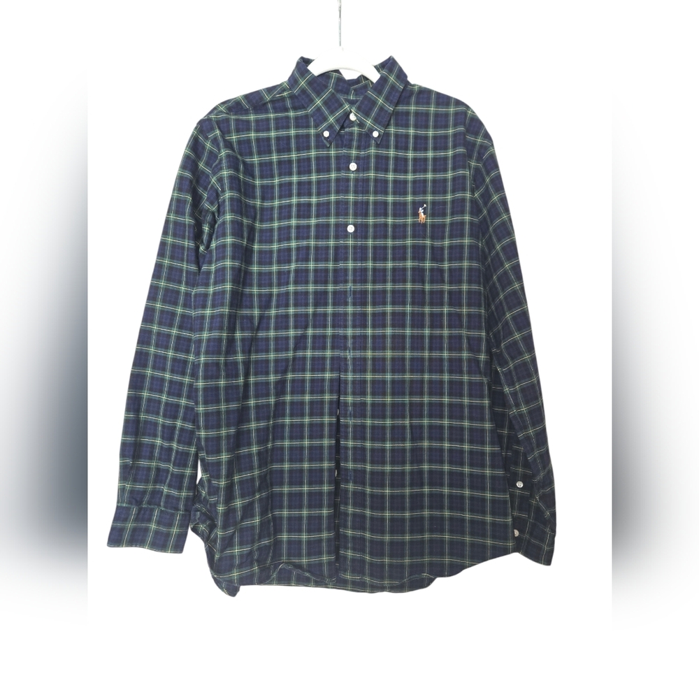 Ralph Lauren Men's Long Sleeve Button Down Shirt Blue Green Plaid XL Classic Fit